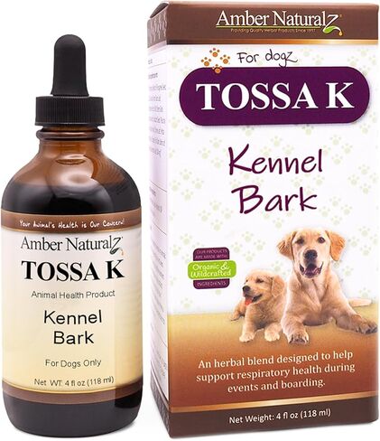 العنبر NaturalZ Tossa K Kennel Bark المكملات العشبية للكلاب والجراء | مزيج عشبي للكلاب لصحة الجهاز التنفسي | زجاجة سعة 4 أونصة سائلة | مكونات من مصادر عالمية | صنع في الولايات المتحدة الأمريكية in Kuwait