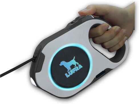 مقود كلب قابل للسحب مع ضوء LED قابل لإعادة الشحن - شريط نايلون قوي بطول 16 قدمًا للمشي ليلاً حتى وزن 88 رطلًا للحيوانات الأليفة - فرامل بيد واحدة خالية من التشابك بزاوية 360 درجة، إيقاف مؤقت، قفل in Saudi Arabia
