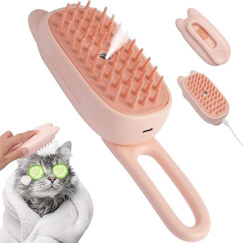 Cat Steam Brush, Steam Brush for Cats, Steamy Cat Brush with Water Tank, Upgraded 3 in 1 Multi-functional Cat Massage Brush for Shedding.(Pink) in Saudi Arabia
