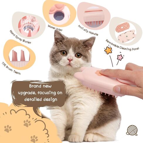 Cat Steam Brush, Steam Brush for Cats, Steamy Cat Brush with Water Tank, Upgraded 3 in 1 Multi-functional Cat Massage Brush for Shedding.(Pink) in Saudi Arabia