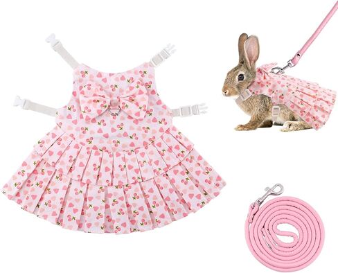 مجموعة مقود وحزام أرنب قابل للتعديل، فستان أرنب أرنب، ملابس أرنب للحيوانات الأليفة الصغيرة، خنزير غينيا، السنجاب، الهامستر (الكرز الوردي/M) in Kuwait