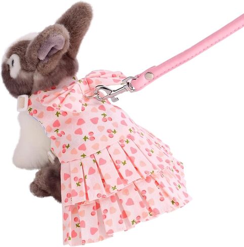 مجموعة مقود وحزام أرنب قابل للتعديل، فستان أرنب أرنب، ملابس أرنب للحيوانات الأليفة الصغيرة، خنزير غينيا، السنجاب، الهامستر (الكرز الوردي/M) in Kuwait