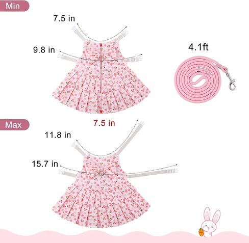 مجموعة مقود وحزام أرنب قابل للتعديل، فستان أرنب أرنب، ملابس أرنب للحيوانات الأليفة الصغيرة، خنزير غينيا، السنجاب، الهامستر (الكرز الوردي/M) in Kuwait