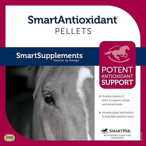 SmartPak الكريات الذكية المضادة للأكسدة بتركيبة فيتامين C وE | مستخلص بذور العنب والفلافونويدات الحيوية الحمضية، مكمل غذائي للخيول الكبيرة والخيول عالية الأداء، 56 وجبة، كيس بوزن 5 رطل in Kuwait