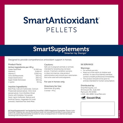 SmartPak الكريات الذكية المضادة للأكسدة بتركيبة فيتامين C وE | مستخلص بذور العنب والفلافونويدات الحيوية الحمضية، مكمل غذائي للخيول الكبيرة والخيول عالية الأداء، 56 وجبة، كيس بوزن 5 رطل in Kuwait