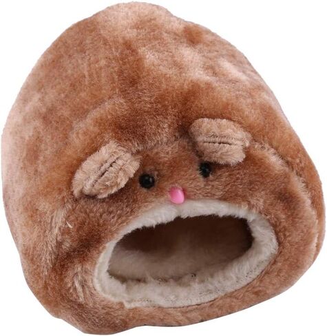 Keenso Guinea Pig Beds for Sleep, Hedgehog Bed, Pet Nest, Cute Cartoon Soft Plush Warm Pet Cave Hut Washable Home Hammock for Hamster Chinchilla Squirrel Guinea-Pig (Brown) in Saudi Arabia