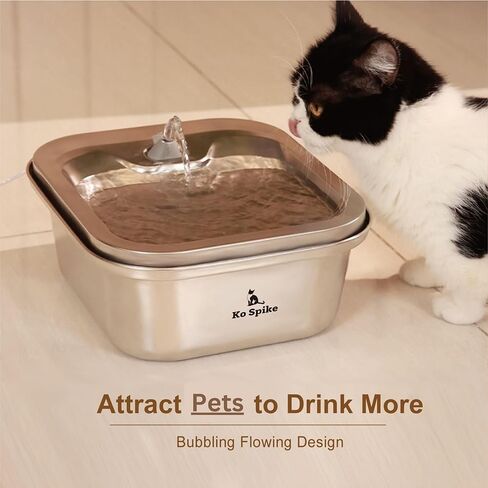 Stainless Steel Cat water fountain 135oz/4L Dog water bowl dispenser Automatic Pet water fountain with quiet Pump <20db, 3 extra Filters, US Plug Adapter. Suitable for Wide variety of Pets in Saudi Arabia