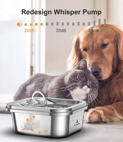 Stainless Steel Cat water fountain 135oz/4L Dog water bowl dispenser Automatic Pet water fountain with quiet Pump <20db, 3 extra Filters, US Plug Adapter. Suitable for Wide variety of Pets in Saudi Arabia