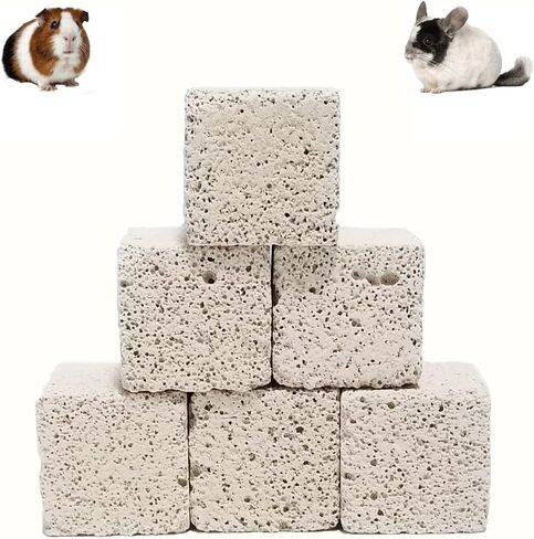 Hamster Teeth Grinding Lava Block, 6 Pack Hamster Chinchilla Chew Stones, Natural Teeth Molar Toys Grinder for Small Animals Rodents Hamster Rabbit Guinea Pig Rodent Parrot - 3 cm Cube… in Saudi Arabia