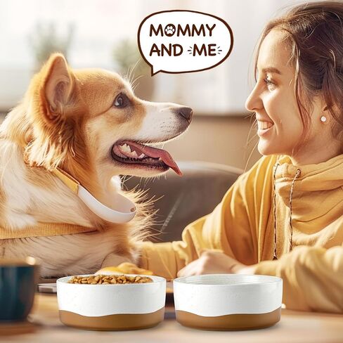 Lareina Ceramic Food Grade Dog Bowls, Dishwashers Safe, 4 Cups Food and Water Bowls for Pet, Dog Bowl Set with Double Non-Slip Wood Stand 30oz, 6.5 Inch Slow Food Bowl for Medium Large Sized, White in Saudi Arabia
