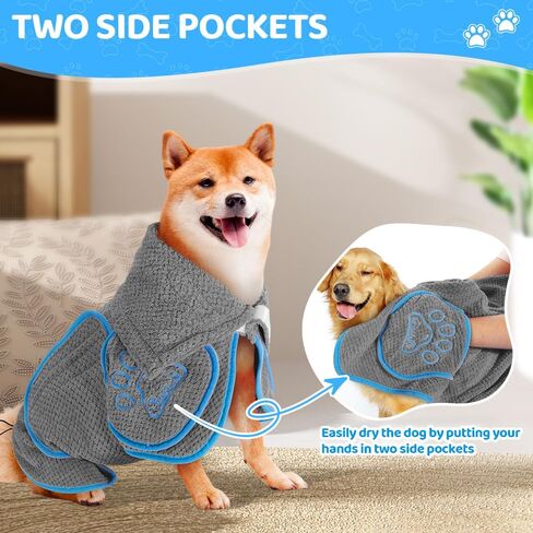 Dog Bathrobe Towel - Super Absorbent Dog Drying Coat, Warming Bath Robes for After Bath Shower Swim Walk for Small Medium Large Dogs Cats Pet in Saudi Arabia