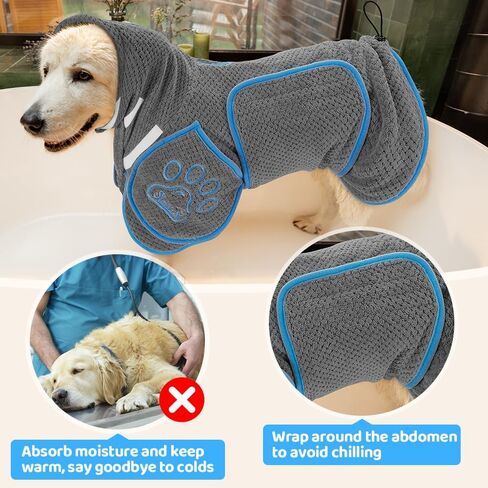 Dog Bathrobe Towel - Super Absorbent Dog Drying Coat, Warming Bath Robes for After Bath Shower Swim Walk for Small Medium Large Dogs Cats Pet in Saudi Arabia