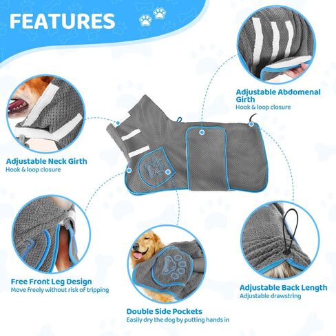 Dog Bathrobe Towel - Super Absorbent Dog Drying Coat, Warming Bath Robes for After Bath Shower Swim Walk for Small Medium Large Dogs Cats Pet in Saudi Arabia