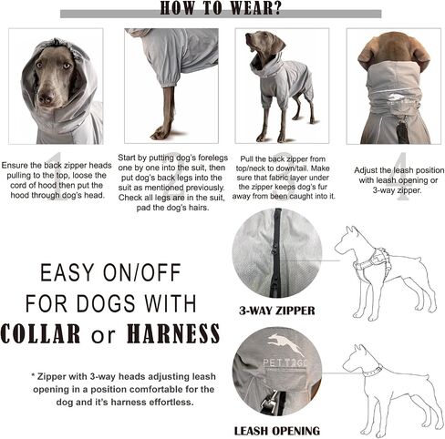 Dog Lightweight Windbreaker, Pet Outdoor Sports Jacket, 0.5 lbs,3 in One, Hooded, Easy on/Off with Collar and Harness, Reflective Piping, Packable, Dog Hiking/Camping, Grey-Medium in Saudi Arabia