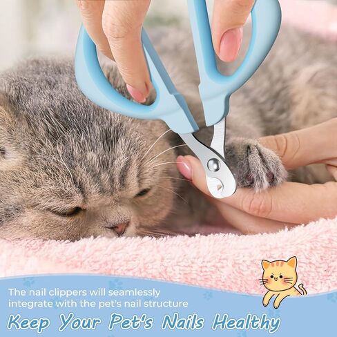 Cat Nail Clipper, Cat Nail Trimmer with Positioning Round Hole, Sharp Non-Slip Handle Cat Claw Clipper, Safe Indoor Cat Nail Clipper, Pet Nail Clipper for Cats, Puppies and More Animals - Blue in Saudi Arabia