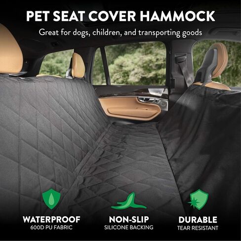 Plush Paws Products Premium Rear Car Seat Protector w/Hammock | Washable & Waterproof Back Seat Dog Cover for Car, Truck, & SUV | Nonslip, Tear Resistant Pet Seat Cover | Regular Black in Saudi Arabia