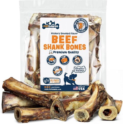 Dog Bones for Aggressive Chewers | 7-8" Hickory Smoked Flavor Beef Shank Bones | Dog Bones for Medium Dog | All Natural Dog Bone Treats Made in The USA - Individually Wrapped (3 Piece Pack) in Saudi Arabia