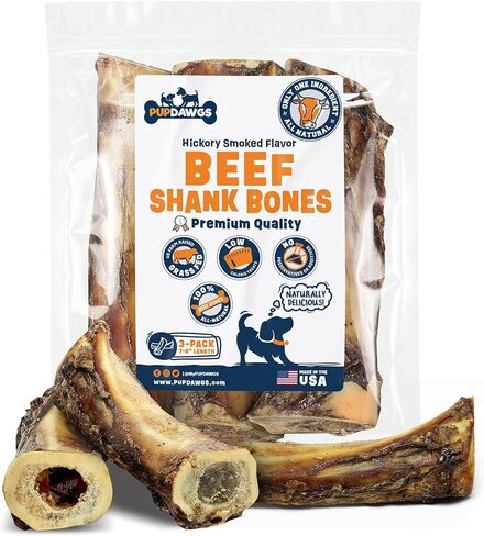 Dog Bones for Aggressive Chewers | 7-8" Hickory Smoked Flavor Beef Shank Bones | Dog Bones for Medium Dog | All Natural Dog Bone Treats Made in The USA - Individually Wrapped (3 Piece Pack) in Saudi Arabia