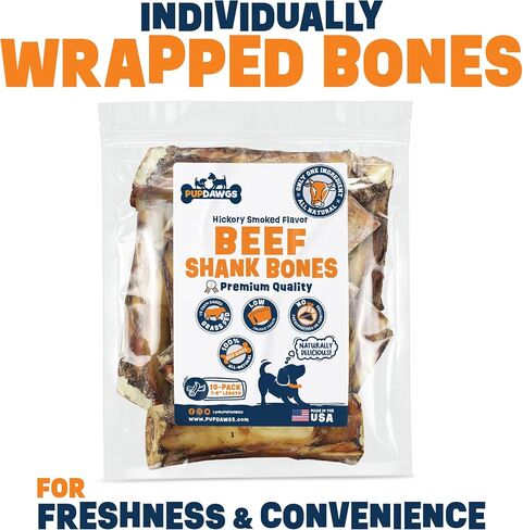 Dog Bones for Aggressive Chewers | 7-8" Hickory Smoked Flavor Beef Shank Bones | Dog Bones for Medium Dog | All Natural Dog Bone Treats Made in The USA - Individually Wrapped (3 Piece Pack) in Saudi Arabia