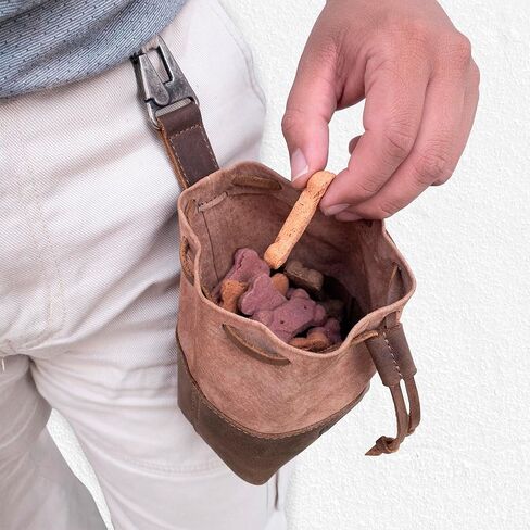 حقيبة مكافآت للكلاب الريفية مع خطاف، حقيبة مكافآت لتدريب الحيوانات الأليفة، حقيبة خصر، جلد محبب بالكامل وجلد الغنم، مصنوعة يدويًا، بني بوربون in Kuwait
