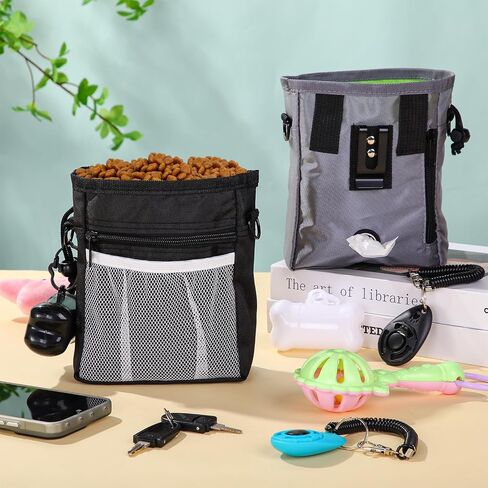 4 Sets Dog Treat Pouch with Poop Pickup Bags Holder Dispenser Dog Clicker Training Kit, 3 Ways to Wear, Dog Training Treat Pouch Bag for Easily Carrying Pet Toys Treats, Training Long Walks in Saudi Arabia