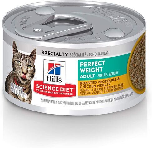 Hill's Science Diet Perfect Weight, Adult 1-6, Weight Management Support, Wet Cat Food, Variety Case: Liver & Chicken Minced; Chicken Stew, 2.9 oz Can Variety Case, Case of 24 in Saudi Arabia
