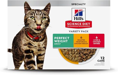 Hill's Science Diet Perfect Weight, Adult 1-6, Weight Management Support, Wet Cat Food, Variety Case: Liver & Chicken Minced; Chicken Stew, 2.9 oz Can Variety Case, Case of 24 in Saudi Arabia