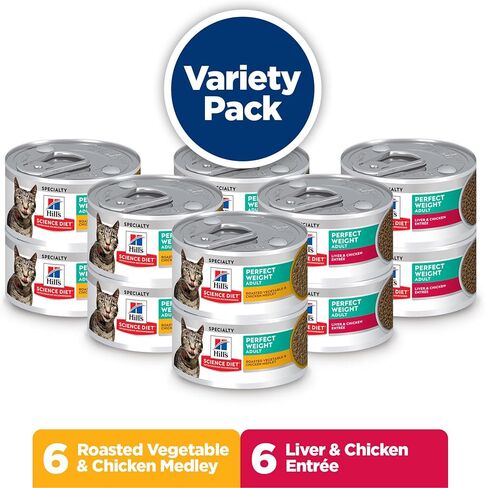 Hill's Science Diet Perfect Weight, Adult 1-6, Weight Management Support, Wet Cat Food, Variety Case: Liver & Chicken Minced; Chicken Stew, 2.9 oz Can Variety Case, Case of 24 in Saudi Arabia