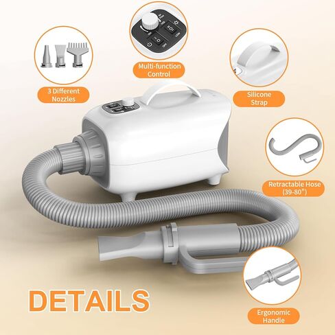 Dog Hair Dryer for Pets Grooming, High Velocity Force Blower with 150 MPH Speed Airflow and Adjustable Temperature, 3 Nozzles Perfect for Dogs, Cats, Furfriends Drying in Saudi Arabia