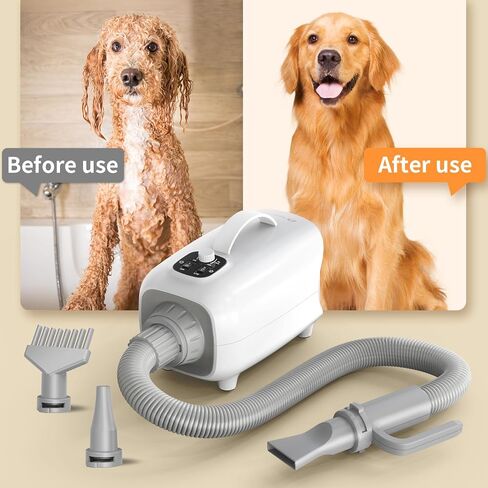 Dog Hair Dryer for Pets Grooming, High Velocity Force Blower with 150 MPH Speed Airflow and Adjustable Temperature, 3 Nozzles Perfect for Dogs, Cats, Furfriends Drying in Saudi Arabia