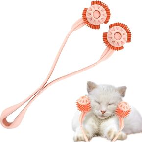 Cat Massager Roller Silicone Grooming Brush Tool Relaxer Pink Stick with Pink Massage Face Thin Scroll Wheel for Indoor Dog Cat Head's Pet