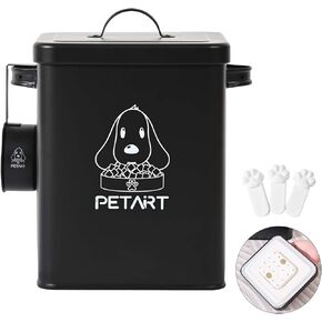 Dog Food Storage Container, Metal Pet Food Storage Containers,Cat Food Storage Container with Spoon & Cute Desiccant,Matte black