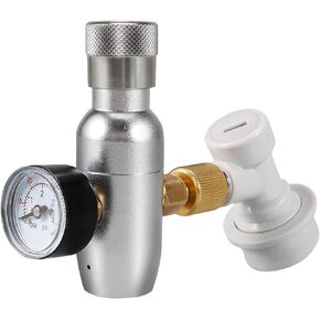 CO2 Mini Keg Charger Dispenser Cornelius Keg Mini Gas Regulator 0-60PSI with 3/8" Thread Adapter, Ball Lock Disconnect for Homebrewing and Soda Making System by PERA