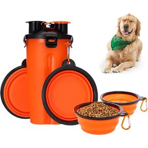 Dog Travel Water Bottle Bowls 2 in 1 Portable Dog Travel Water Dispenser with 2 Collapsible Silicone Bowls，Outdoor Dog Water Bowls for Walking Hiking Travelling (Orange) in Kuwait