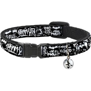 Buckle Down Batman Gotham City, Breakaway Cat Collar with Bell, Plastic Clip, Easy Adjustable, 8.5 to 12"-0.5" Wide