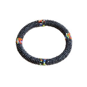 Tembo Crafts Africa - Maasai Beaded Bangle - Handmade - Beaded Bracelets - Small/Medium - Metallic Grey, KB33
