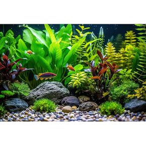 Aquarium Background Tropical Fish with Green Plants and Stones Terrarium Background Aquatic Plants Rocks Moss Tropical Style Landscape Aquarium Backdrop Fish Tank Backdrop Vinyl 30x18in