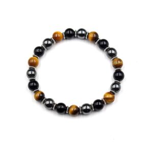 Extra Strength Energy Protection Bracelet, Tiger's Eye, Hematite, Black Obsidian, and Sterling Silver Prosperity Bracelet