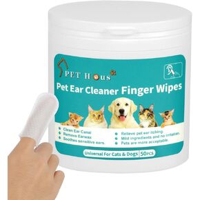 Dog Ear Wipes.Ear Cleansing Finger Wipes for Cats & Rabbit | Sooths & Deodorizes |Grooming Kit Care for Pets Ears. 50 Disposable Wipes.