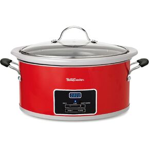 بيتي كروكر طباخ رقمي بطيء بيضاوي سعة 6 لتر، وعاء فخار قابل للبرمجة لمدة تصل إلى 20 ساعة، وعاء طهي كهربائي مع شاشة LCD رقمية، بطانة فخارية حجرية قابلة للإزالة، كتاب طبخ بيتي كروكر، أحمر in Kuwait
