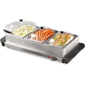HomeCraft HCTSC15SS Stainless Steel 3-Station 1.5-Quart Oval Slow Cooker Buffet, with Lid & Spoon Rest, Adjustable Heat Control, Perfect for Parties, Holidays, Families
