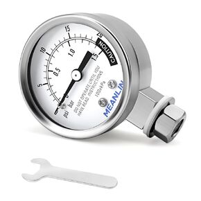 MEANLIN MEASURE Stainless Steel Pressure Cooker Gauge,0-20Psi 2" DIAL FACE 3/8" UNC steam Pressure Gauge，Pressure Tank Table (Includes Washer, Washer and nut) Lower Mount