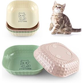 6-Pack Cat Food Bowl with Non-Slip Feet, Whisker Fatigue Cat Dishes for Food, Shallow Kitten Bowls Set for Indoor Cats, 5.5" Flat Cat Plates for Wet Food, Cute Cat Bowls