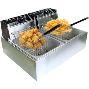 20.7QT Electric Deep Fryers 3400W with 2x6.81 QT Baskets, Dual Tank Stainless Steel Dual Deep Fryer with Basket and Lid, Electric Countertop Fryer for Restaurant and Home Use in Kuwait