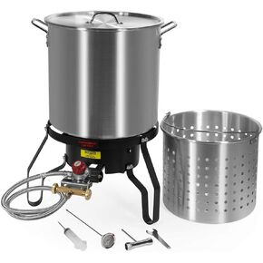 Barton 52 Quart High-Pressure Turkey Deep Fryer Propane Burner All Purpose 80,000 BTU Boiler Roaster Clam Bake Seafood Crawfish Pot Boiling Lid Cajun Gas Stove