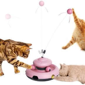 Zaabaaziba Interactive Cat Toys, Track Balls Kitten Toy for indoor, High-Elasticity Cat Teaser Wand Cat Feather Toy, Perfect Toy for Multi-Cat Households for All Cat Breeds Pink