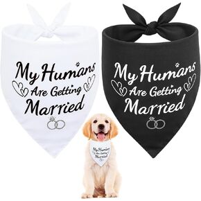 SZEE Wedding Dog Bandanas, My Humans are Getting Married Bandanas for Dogs, Engagement Party, Pet Wedding Photo Prop Draft for Engagement, Gifts for Couples (White & Black, Large)