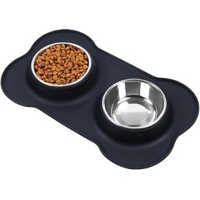 VIVAGLORY Dog Bowls, Dog Food Bowls, Stainless Steel Cat Puppy Water Bowls with Non Spill Skid Resistant Silicone Mat, Small, Gray