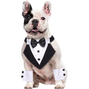 Lelepet Dog Tuxedo with Dog Cuffs Dog Weeding Bandana Collar with Bowtie Adjustable Dog Tux with D-Ring Dog Birthday Outfit Party Engagement Dog Costume Dog Wedding Attire Dog Tuxedo for Small Dogs