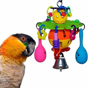 Super Bird Creations SB1132 Maraca Blast Bird Toy - Interactive Bird Toy, Ideal Bird Cage Toy for Medium-Sized Birds, Durable Pet Bird Toy for Enrichment, Engaging Activity Toy - Size 6.5 x 4 inches